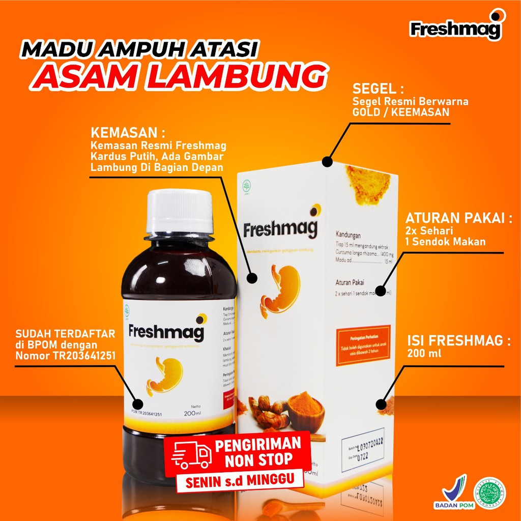 

FRESHMAG - Madu Fresh Maag Ekstrak Kunyit Mengatasi Maag GERD & Infeksi Nyeri Asam Lambung