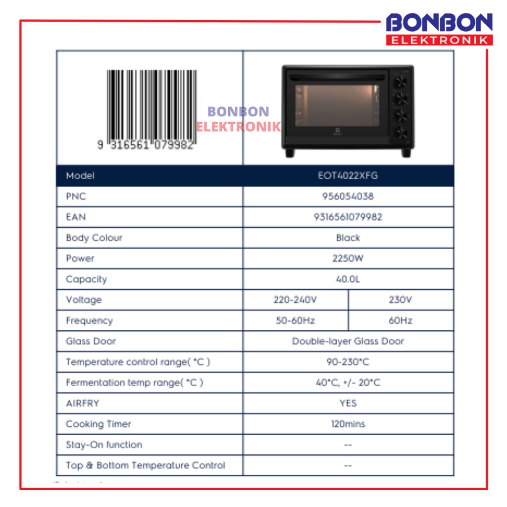 Electrolux Ultimate Taste 4 IN 1 Oven EOT4022XFG 40L