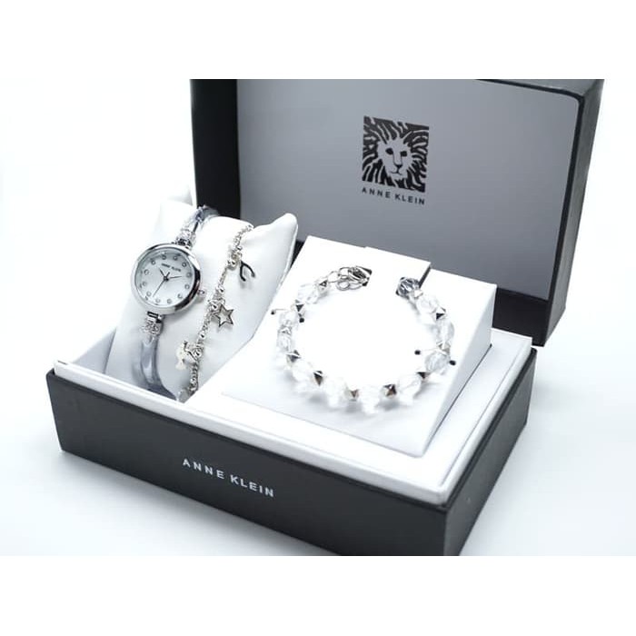 Promo Jam Tangan Wanita Anne Klein Paket Rantai Silver White Terlaris