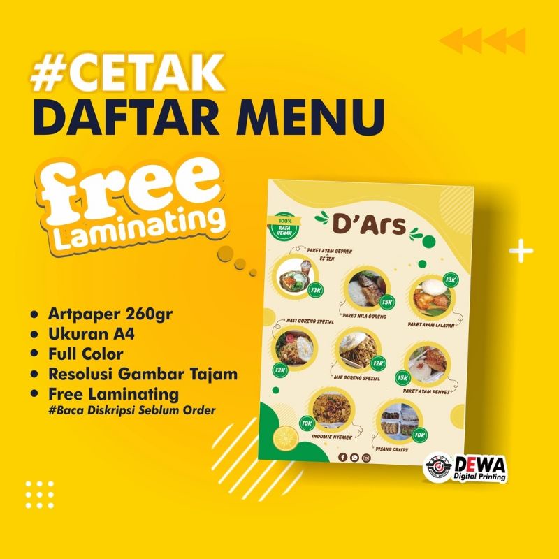 

Cetak daftar menu [Free Laminating] menu makanan/menu minuman