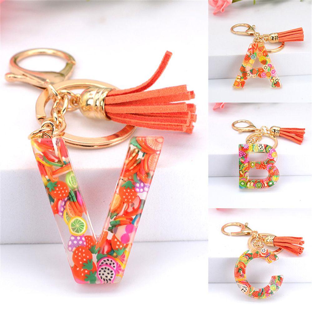 NEEDWAY 26huruf Gantungan Kunci 1PC Terang Irisan Buah Ornamen Tempat Kunci Perhiasan Rumbai Liontin Alfabet Key Chain