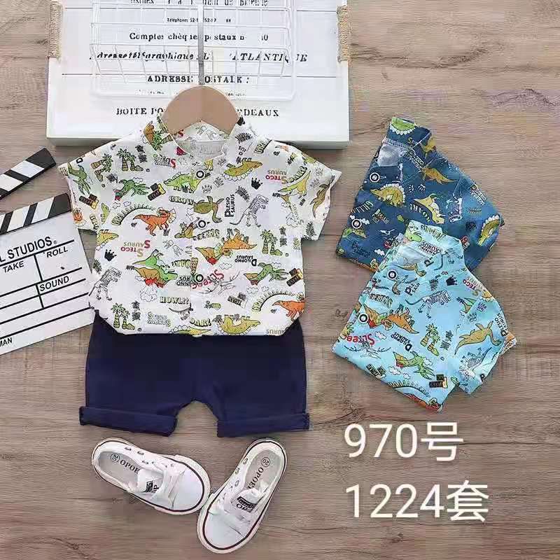 setelan kemeja lengan pendek bayi import 0 1 2 3  tahun cowok baby fullprint NUMBER DINO PARK shirt set laki laki