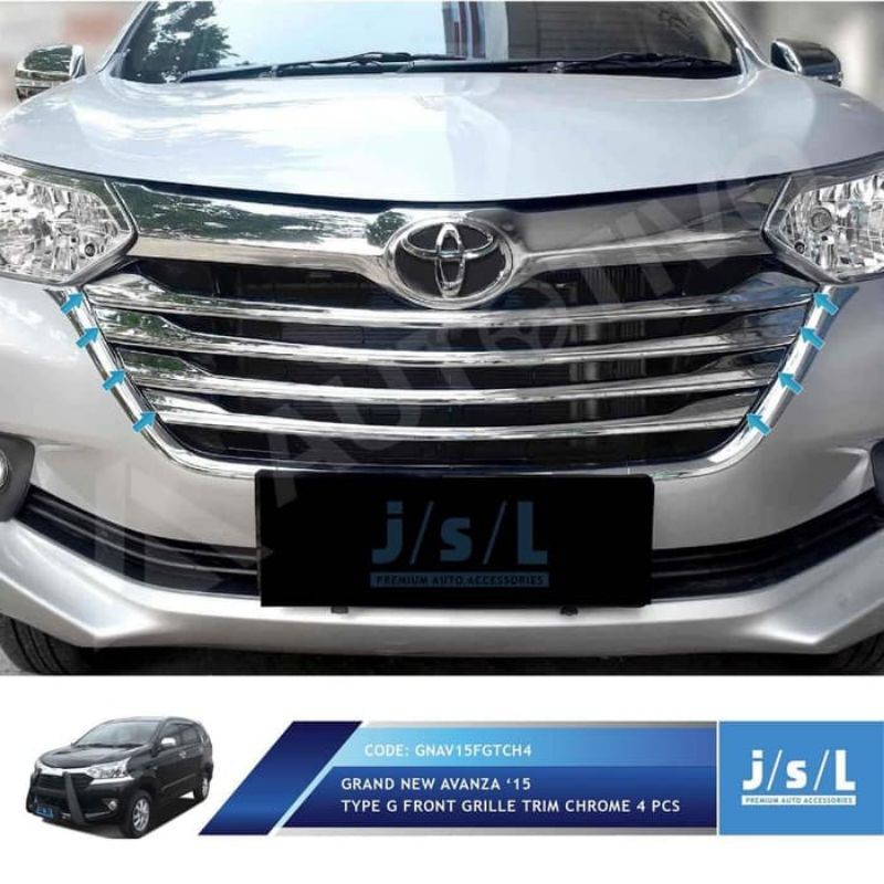 Grand All New Avanza List Grill Depan/Front Grille Trim Chrome 4 Pcs