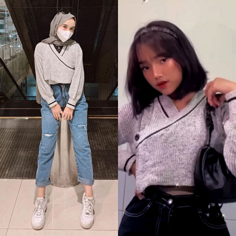 Elea Nam Twist Crop knitt | Sweater Rajut | Atasan wanita korea murah | Atasan crop