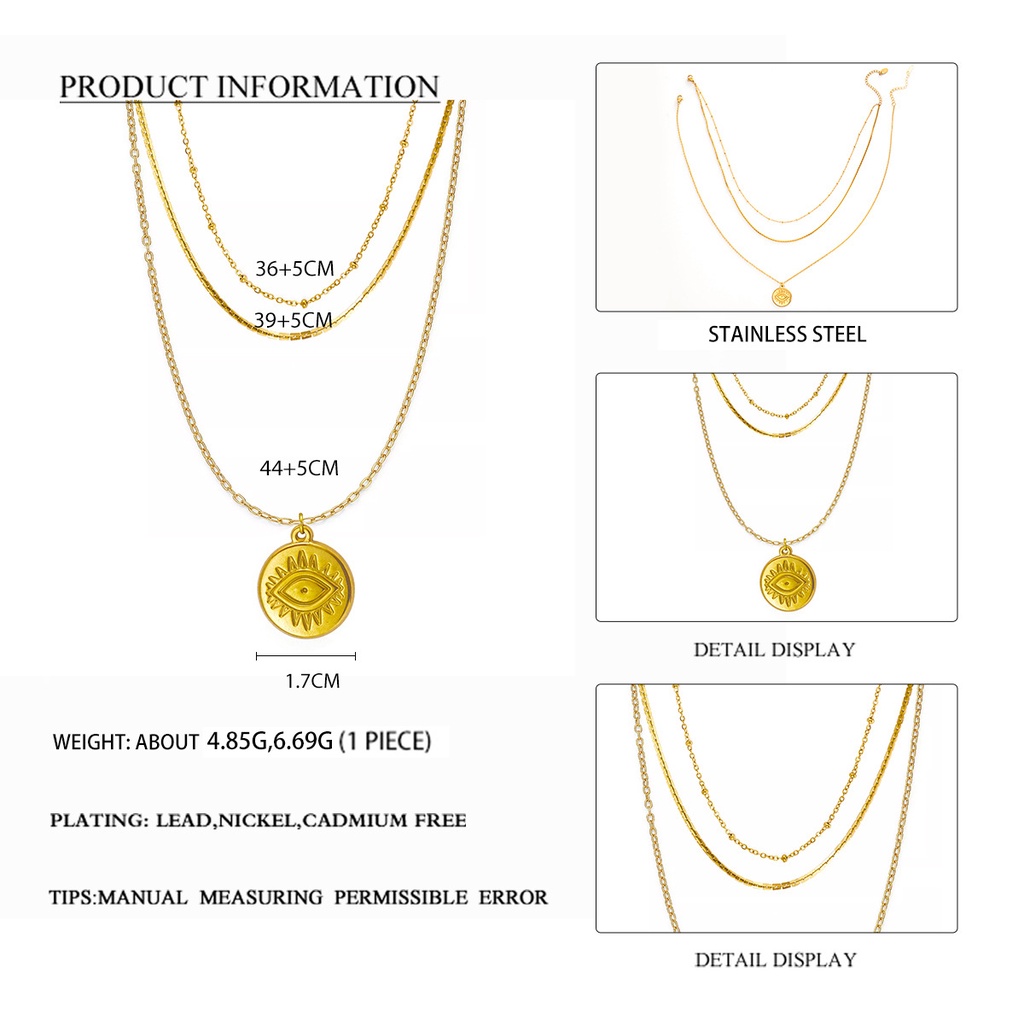 Bahasa Perancis baik mata koin liontin kalung 14k emas emas halus warna penahan multi-lapisan twin b