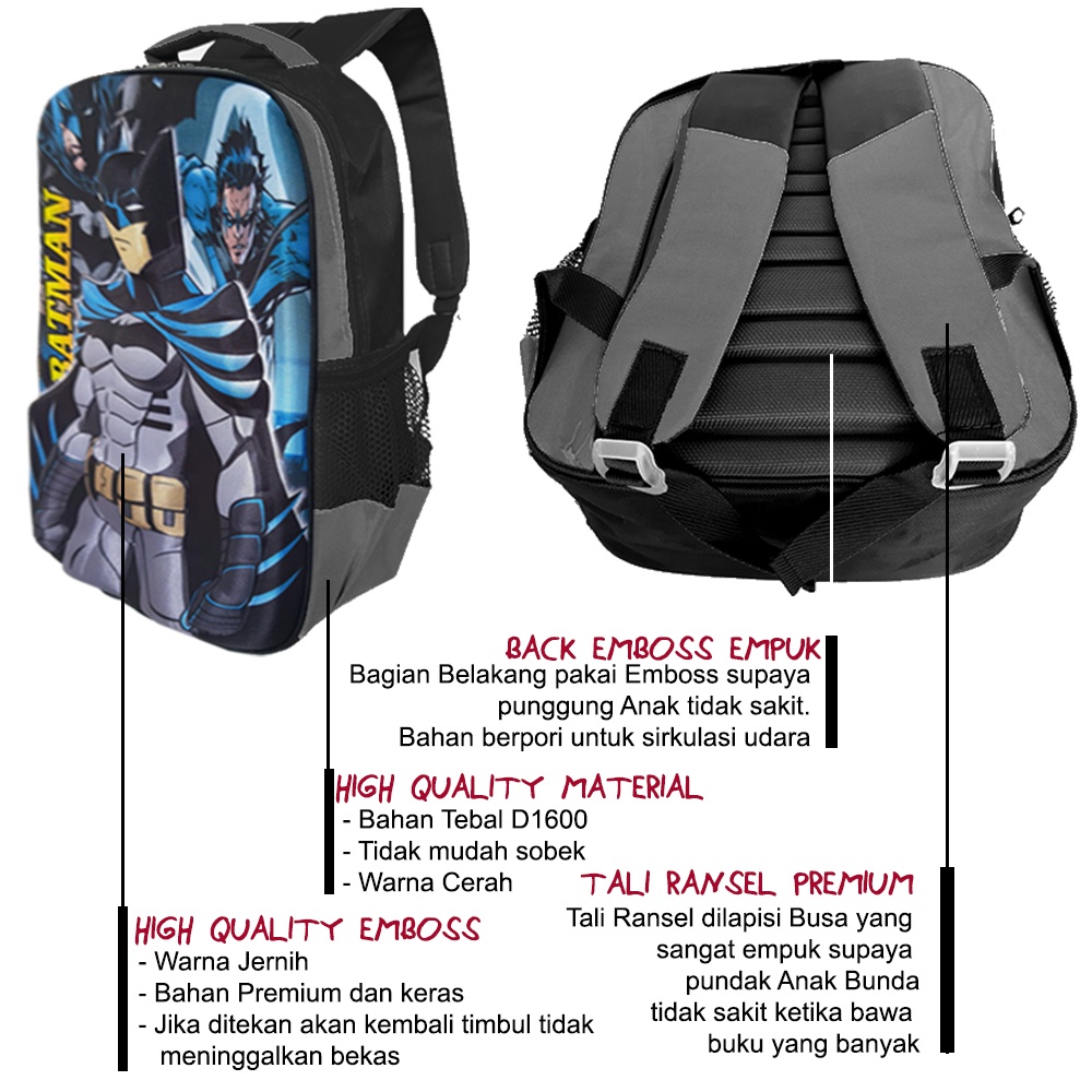 Tas Sekolah Anak Laki laki SD PREMIUM - Tas Ransel Anak Cowok - Tas Anak Karakter Spiderman Avengers