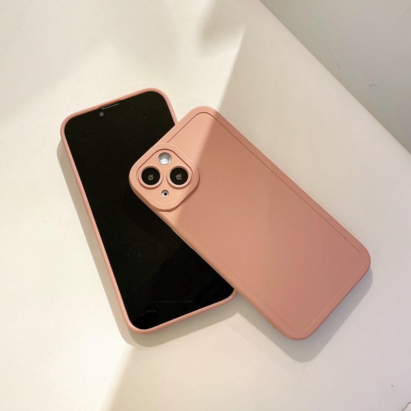 Korean Style！Pure Pink Color Soft Silicon Case iP iPhone 7 8 + Plus X XR SE 2020 XS Max 11 12 13 Pro Max Camera Protector