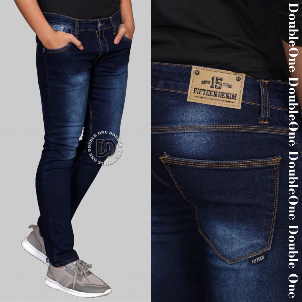 DOUBLE ONE Celana Jeans Panjang Pria Slim Fit Original FIFTEEN DENIM