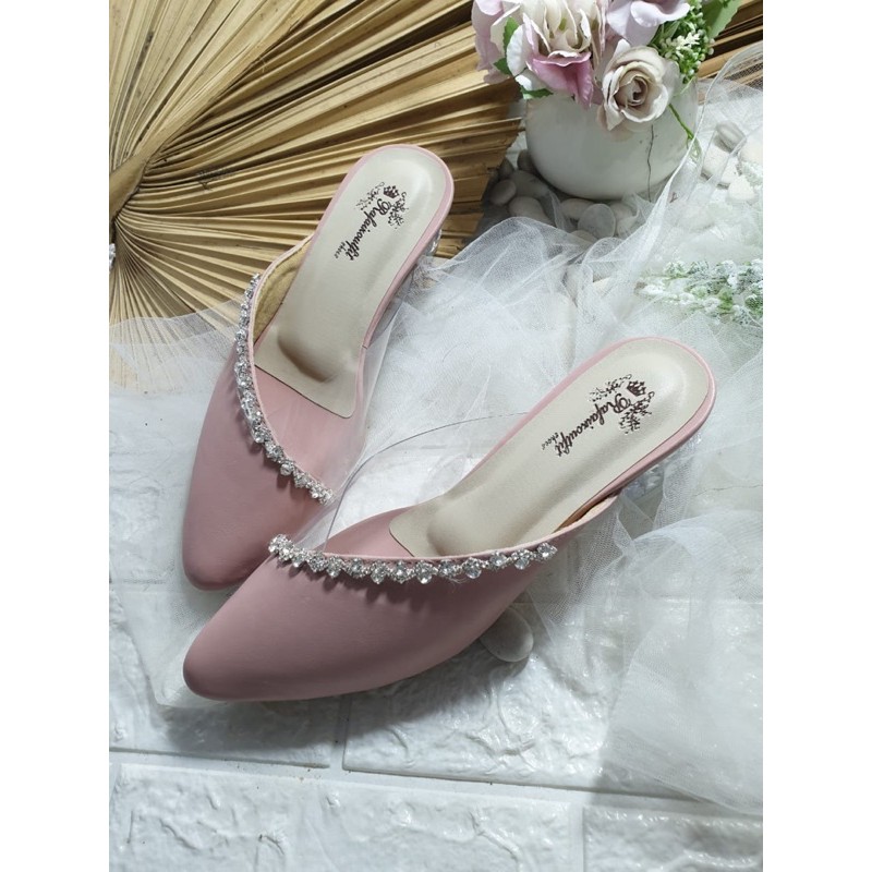 sepatu amoura dustypink cantik 3cm hak kaca