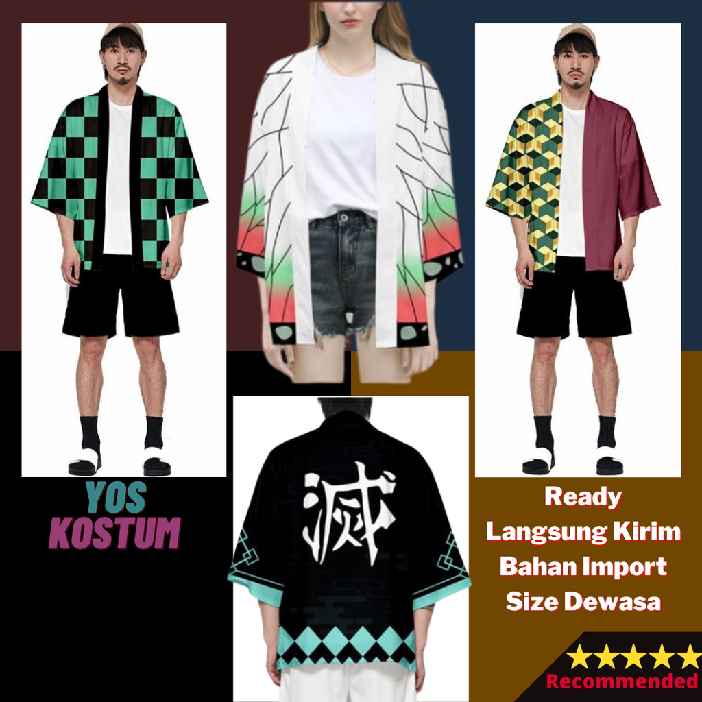 Baju Kimono Demon Slayer Dewasa Haori Anime Tanjiro Giyu Kanji Jepang Cosplay Kimetsu No Yaiba Impor