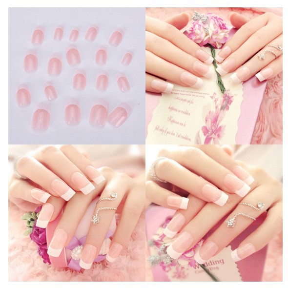 Kuku Palsu Akrilik UV Gel Model French Manicure polos+lem