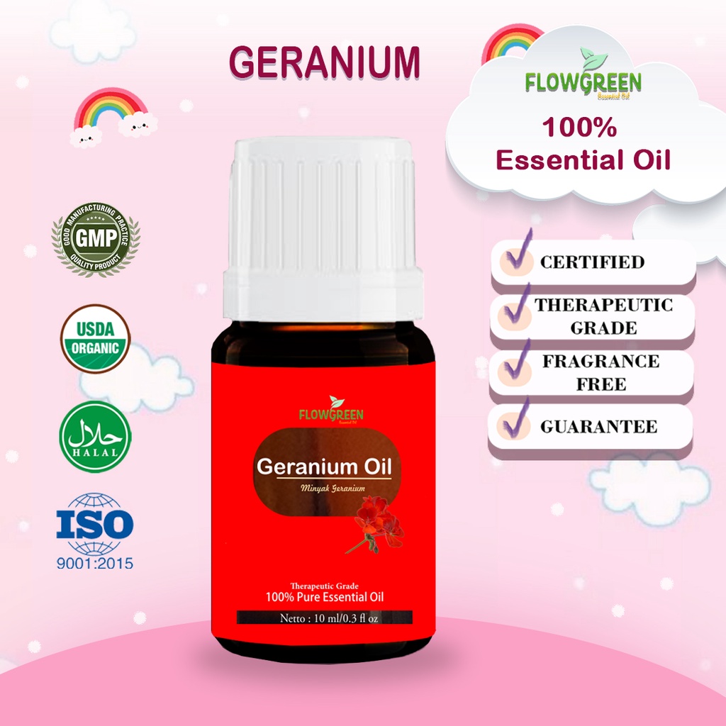 Flowgreen Geranium Bourbon Essential Oil Pure Minyak Essensial Atsiri Aroma Terapi Diffuser EO