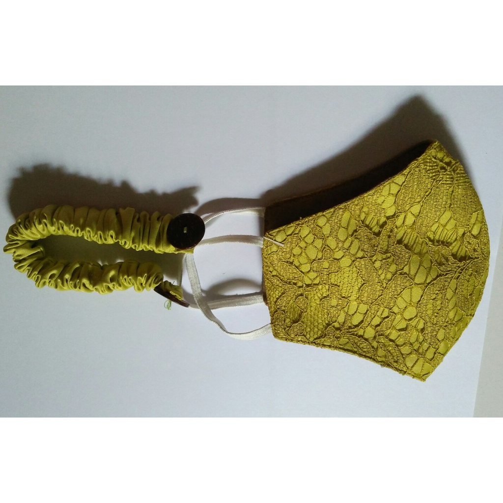 MASKER KAIN BROKAT WARNA KUNING LEMON