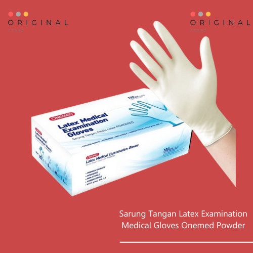 Sarung Tangan Karet Latex Examination Gloves Handscoon Onemed Powder Isi 100 Pcs