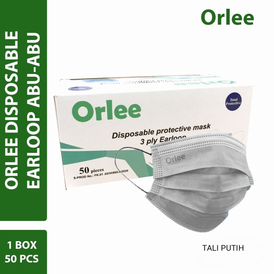 Masker Orlee Abu Abu Grey Earloop 3ply 3 ply isi 50 pcs Surgical Mask