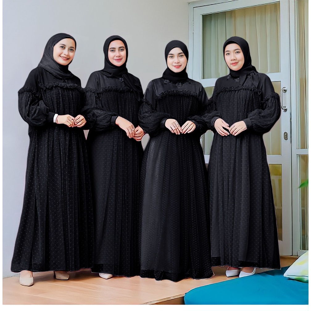 COD☑️Pakaian Gamis Wanita/Maxi Evita/Moscrepe+TilleDot/Size:M-L-XL&amp;XXL/Pakaian Muslim Wanita/Busana Gamis Wanita/Good Quality