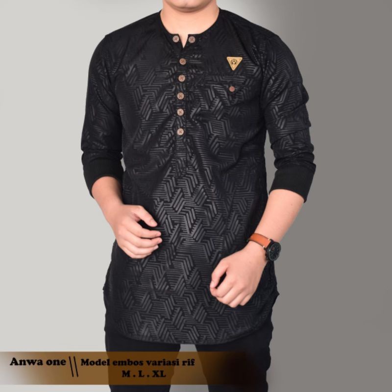 Baju Koko Pria Songket Terbaru Original Anwa One,Atasan Muslim Pria Baju Koko Kurta Lengan 3/4,Busan