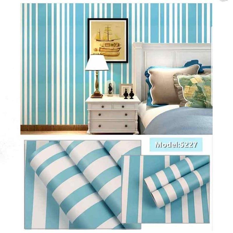 Wallpaper Stiker Dinding Motif Garis Biru Ukuran 10m x 45cm