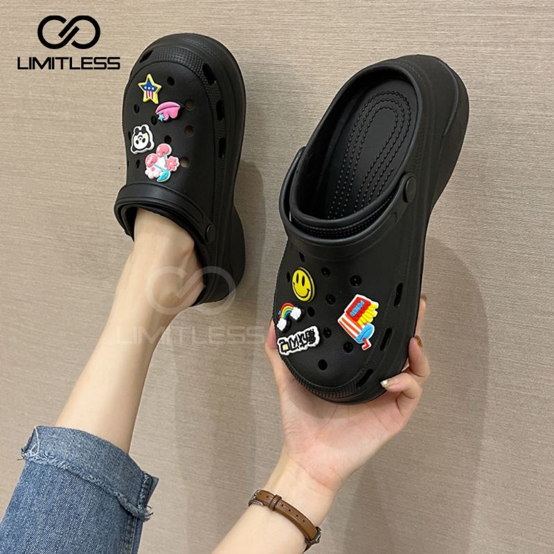 Sandal Wanita Selop Wedges Fuji Karakter Jibbitz Keren