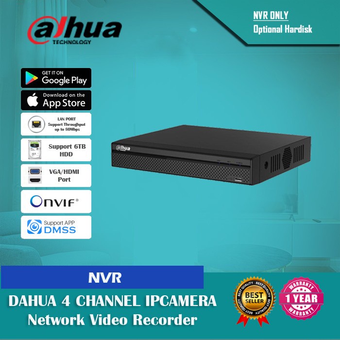 NVR Dahua 4 Channel Support Bardi IPCamera/ONVIF IPCamera