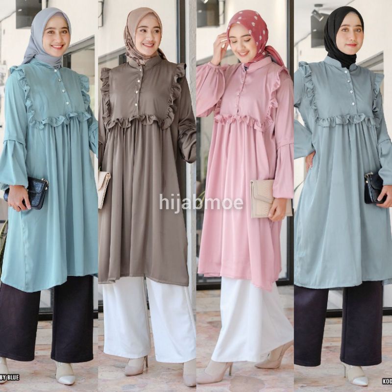 Vente Daily Arfita Tunik / Atasan Wanita Satin Silk Armani Polos Glosy dan Jatuh LD 118 Busui Friend
