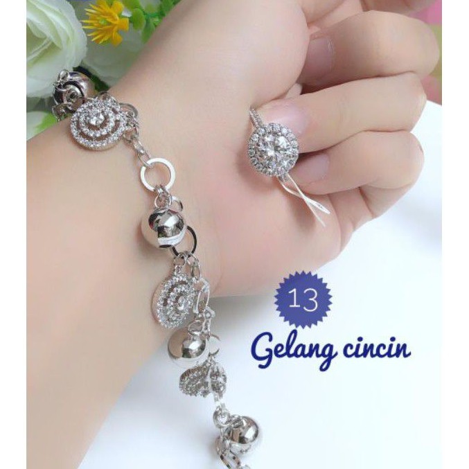 (MEI) TERMURAH Set Perhiasan Lapis Emas Xuping Gelang Rantai Permata Bola Cincin Titanium Silver