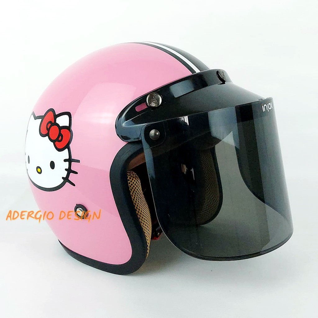 HELM BOGO Karakter Hello Kitty 1 Pink Glossy  List Hitam  