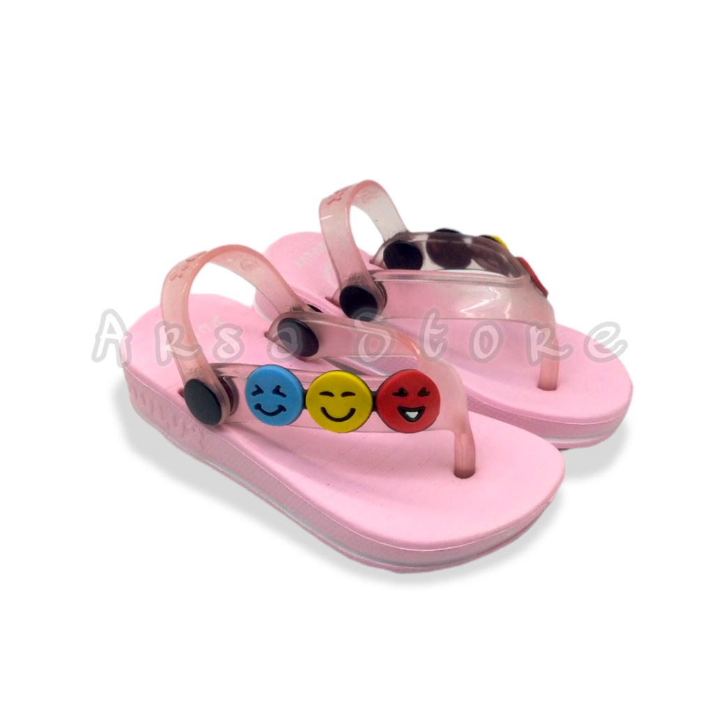 Sandal Jepit Anak Bayi Perempuan Tali Belakang / Sendal Jepit Anak Cewek Umur 1 2 3 4 Tahun Motif Emotic Smile