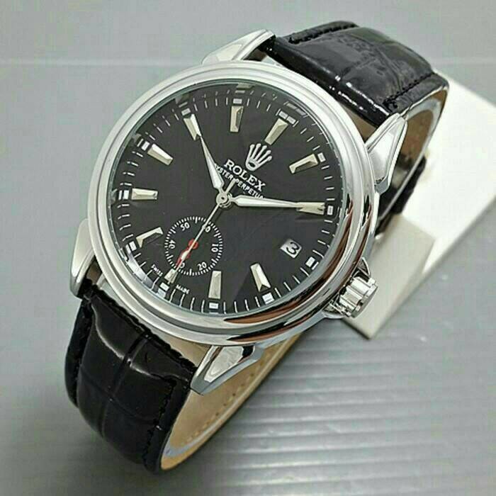 HOT TERLARIS Jam Tangan Rolex Skeleton Automatic Kulit Second Bawah