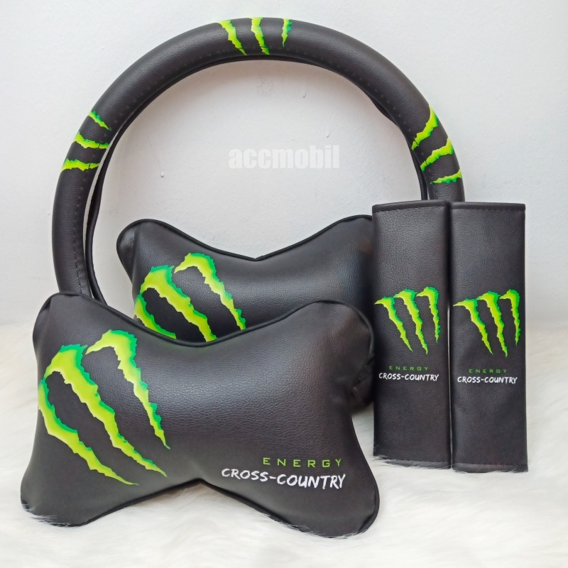 FULLSET Sarung Stir Seatbelt Bantal HERO Batman Transformers Spiderman dkk Monster Energy Leopard