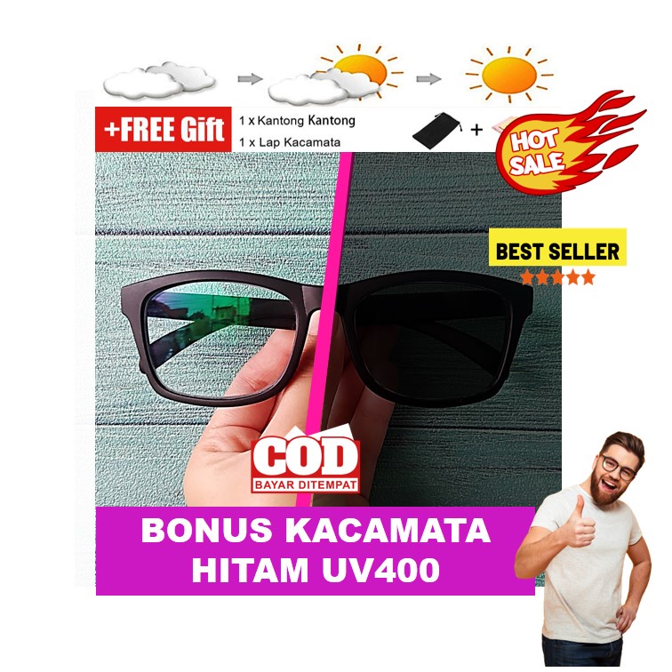 ORIGINAL Kacamata Minus Wanita Pria Photocromic Korea Fashion Model Kotak Hitam Doff Adidora R3509
