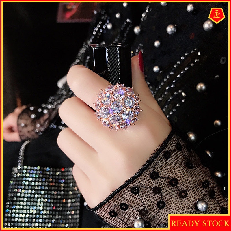 [Ready Stock]Luxury Full Diamond round Super Flash Zircon Ring