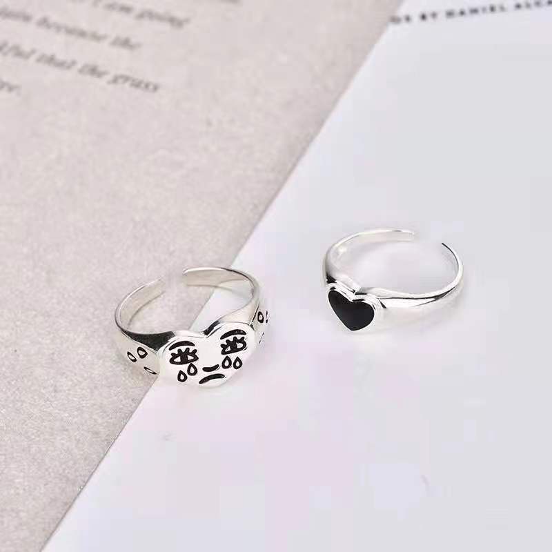 Cincin Model Terbuka Desain Hati Warna Hitam Gaya Eropa Amerika retro Untuk Pria