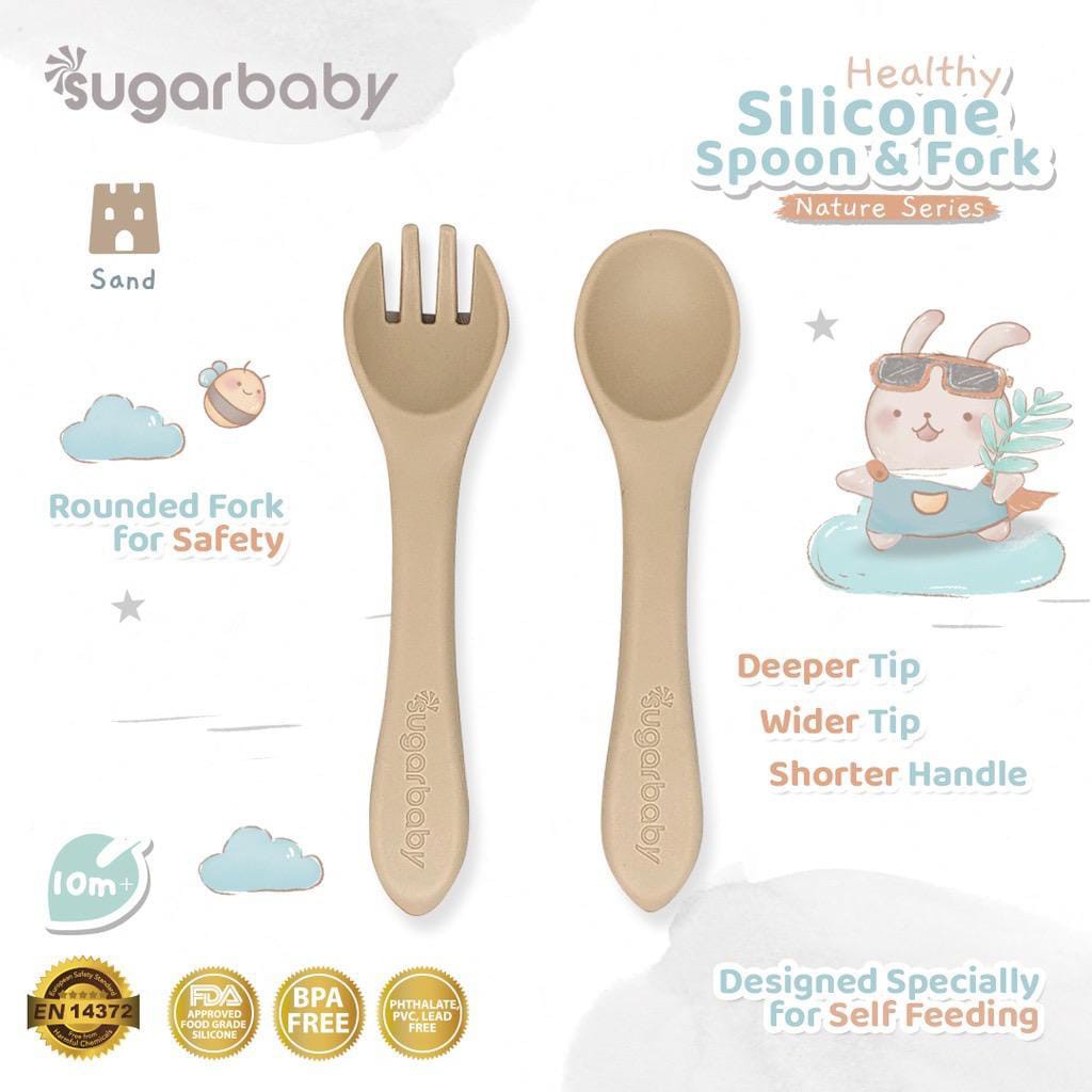 Sugar baby sendok baby silicone/spoon isi 2pcs and Sugar baby Healthy Silicone Spoon &amp; Fork (Nature Series)