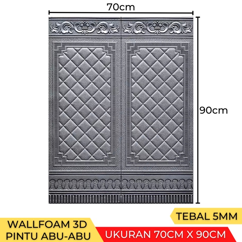 (Tebal 5mm- 6mm) Wallpaper Stiker Dinding 3D Foam Wallfoam Motif Batik Bata 70cm x 77cm-Pintu Abu-abu 5mm
