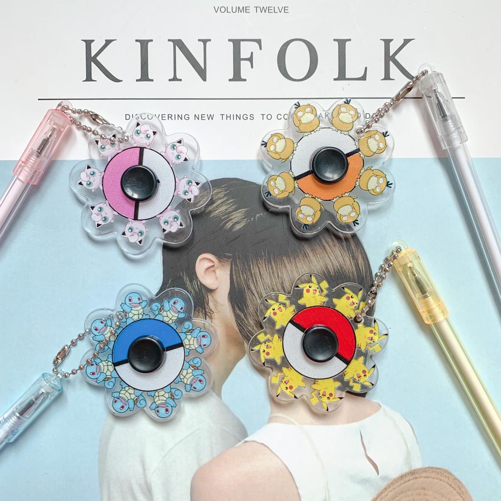 Pulpen Spinner Kartun Pokemon Pen Gel Fidget Mainan Anak Pena Gantungan Unik Alat Tulis Murah