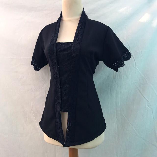 Kebaya bali bed kutu baru mostcref kombinasi brokat sofia strait tangan pendek-Hitam