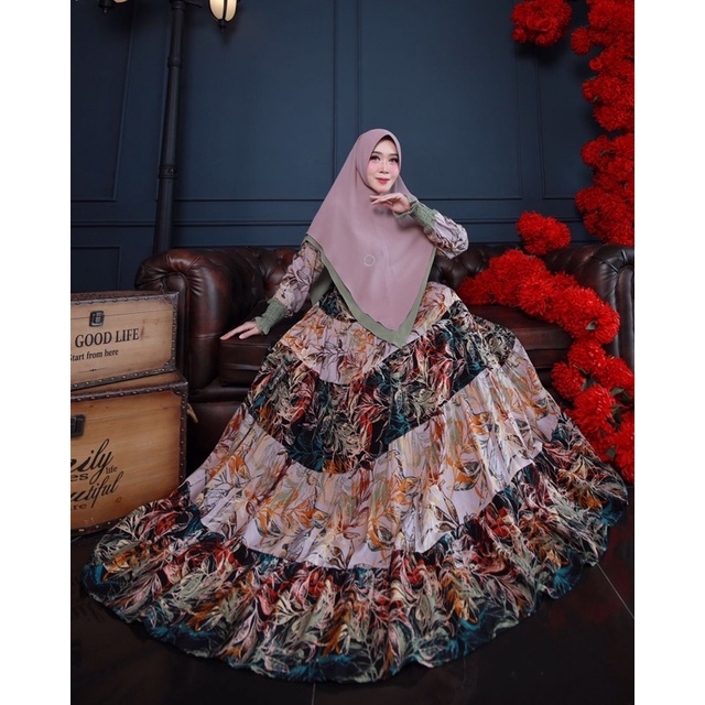 Danisa Homey Dress Set by Poppy Syari Original 100% Premium Gamis Set Khimar Daily Dress Bergo Hijab-4