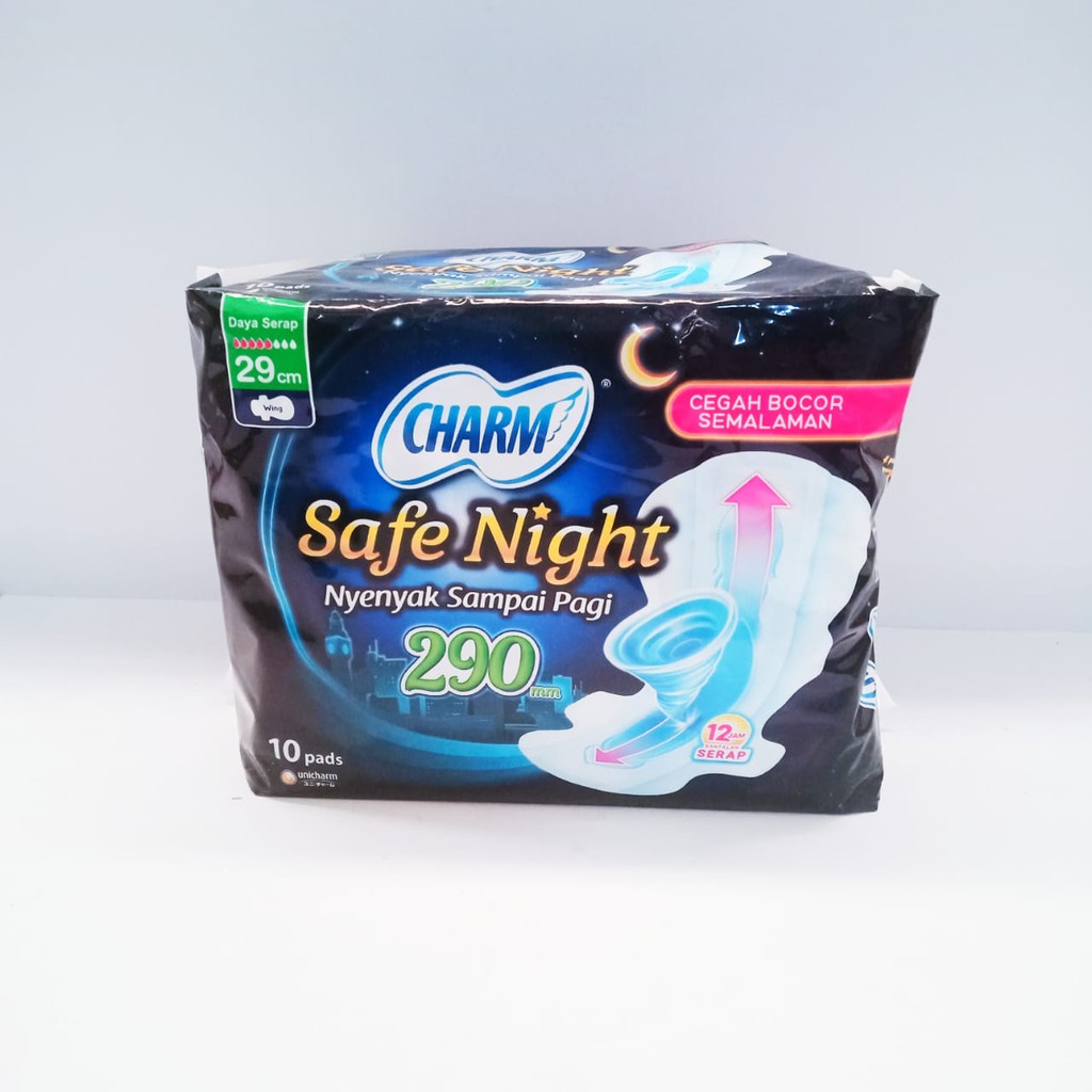 CHARM SAFE NIGHT WING 29CM ISI 10 PADS PEMBALUT WANITA SANITARY NAPKINS