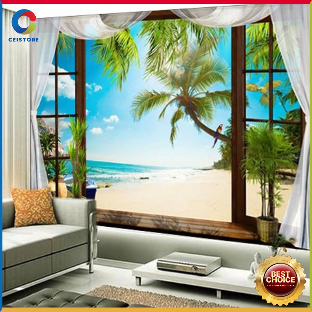 3D Custom Wallpaper Dinding - Motif Jendela pantai | WO - 014