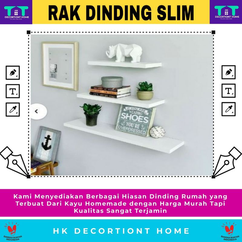 Rak Dinding Minimalis Ambalan Floating Natural Rak dinding Kayu Besi Tempel 1 Set Isi 3