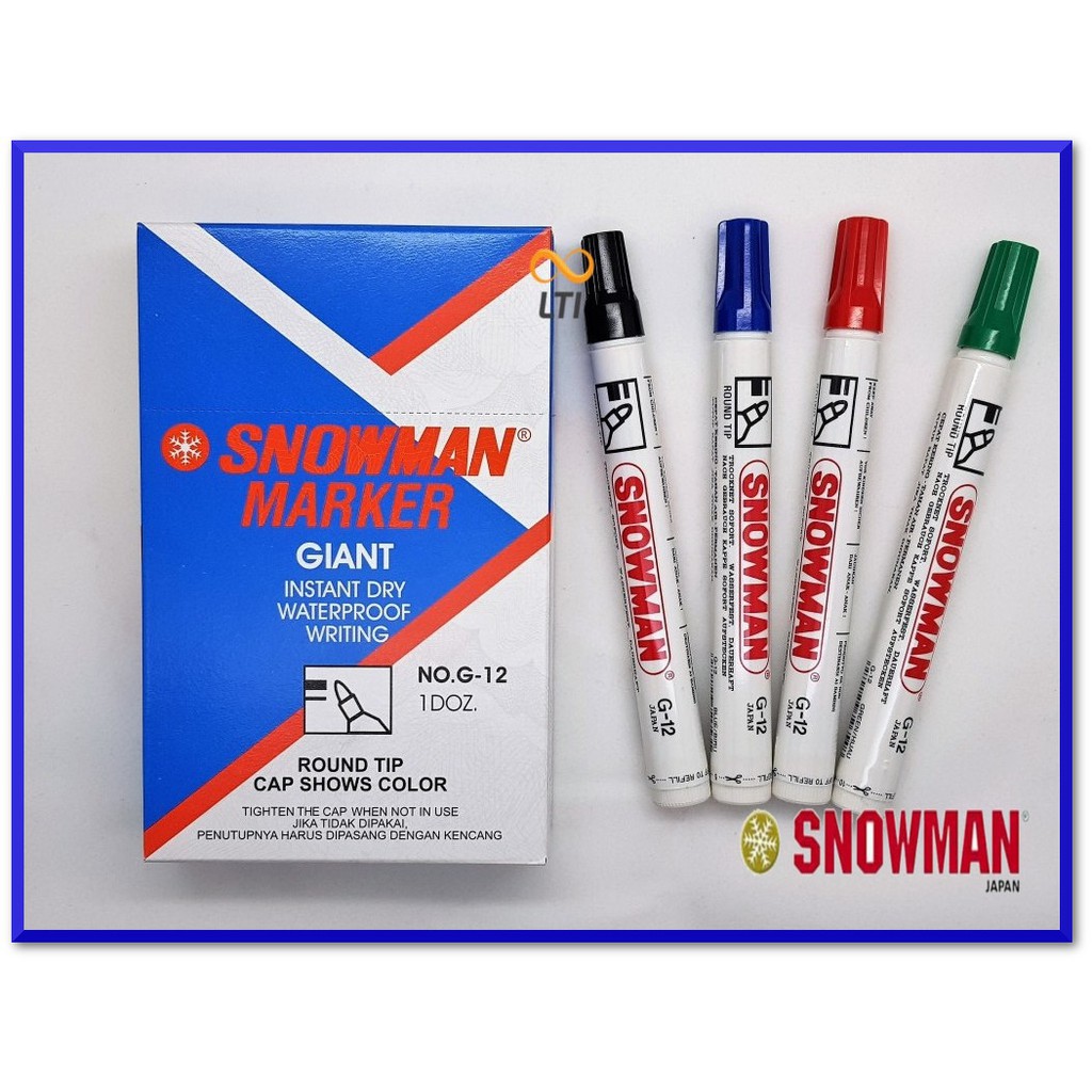 

Spidol/Sepidol/Marker Snowman Permanen G-12 Asli MADE IN JAPAN BUKAN CINA red green blue black