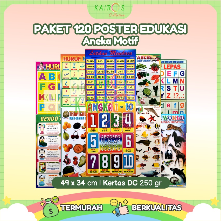 Poster Pendidikan Anak Paket 120 pcs (Bonus 20 Poster Anak)