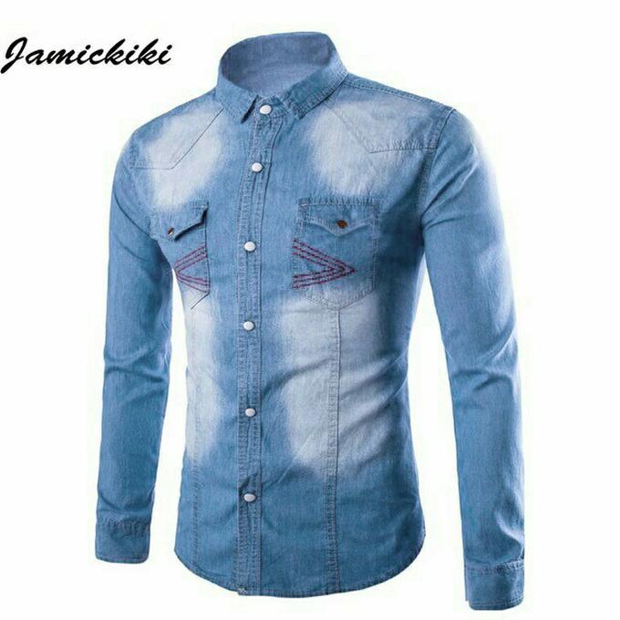 kemeja jeans ROBIN 2 WARNA - BLUE MUDA, ALLSIZE