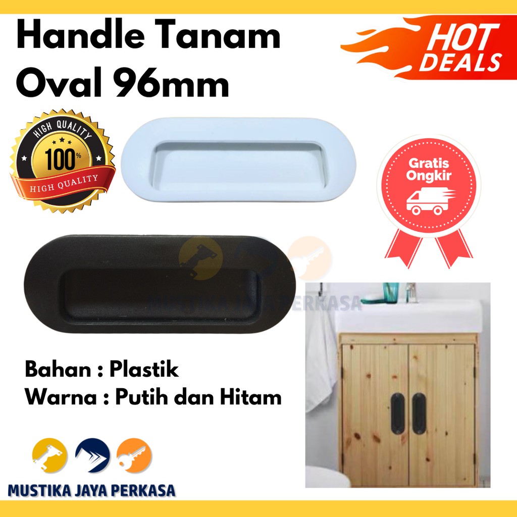 Handel Tarikan Laci Pintu Geser Lemari Plastik Tanam Oval 96 mm - Putih