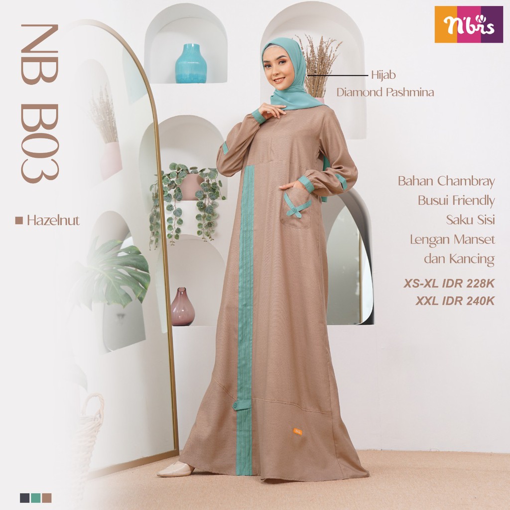 Nibras Gamis NB b03 Bahan Chambray Cantik Adem Busui Friendly Nyaman Dipakai