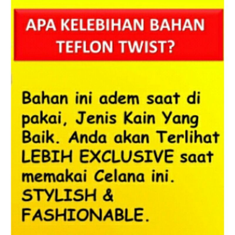 Celana Bahan Pria Jumbo Sepan Dasar Kerja Kantor Laki - Laki Twist Teflon (Hitam)