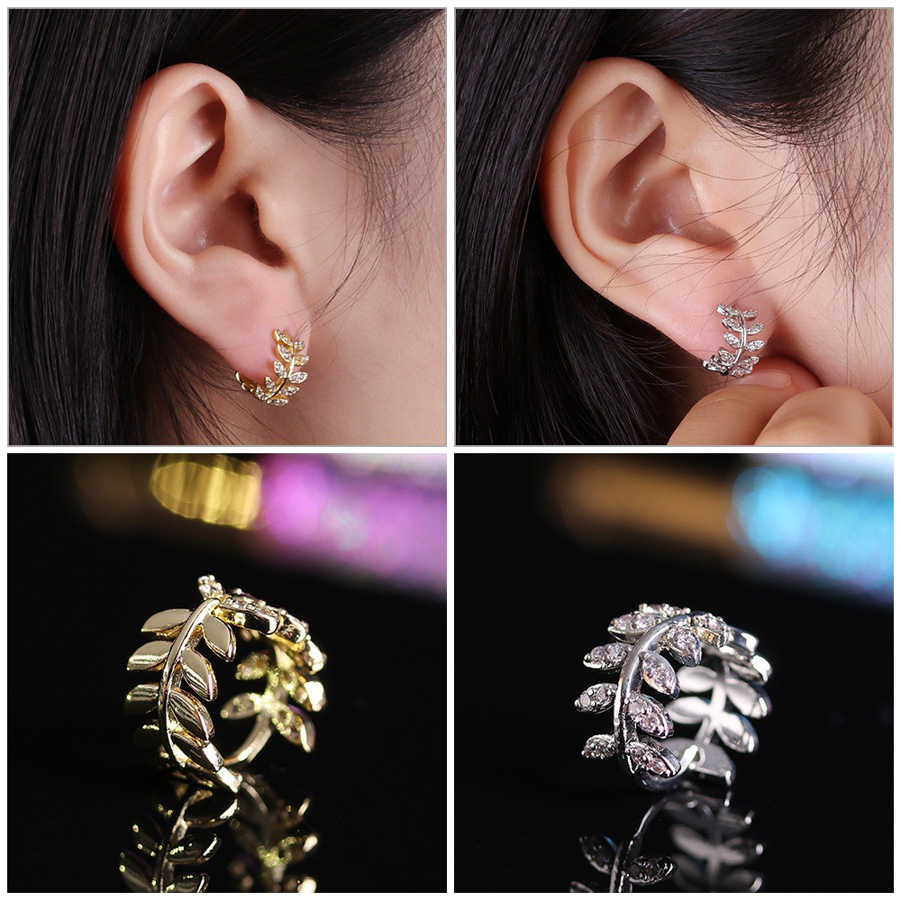 Anting Klip Desain Daun Nanas Aksen Kristal Zirkon Warna-Warni Gaya Punk Retro Untuk Unisex