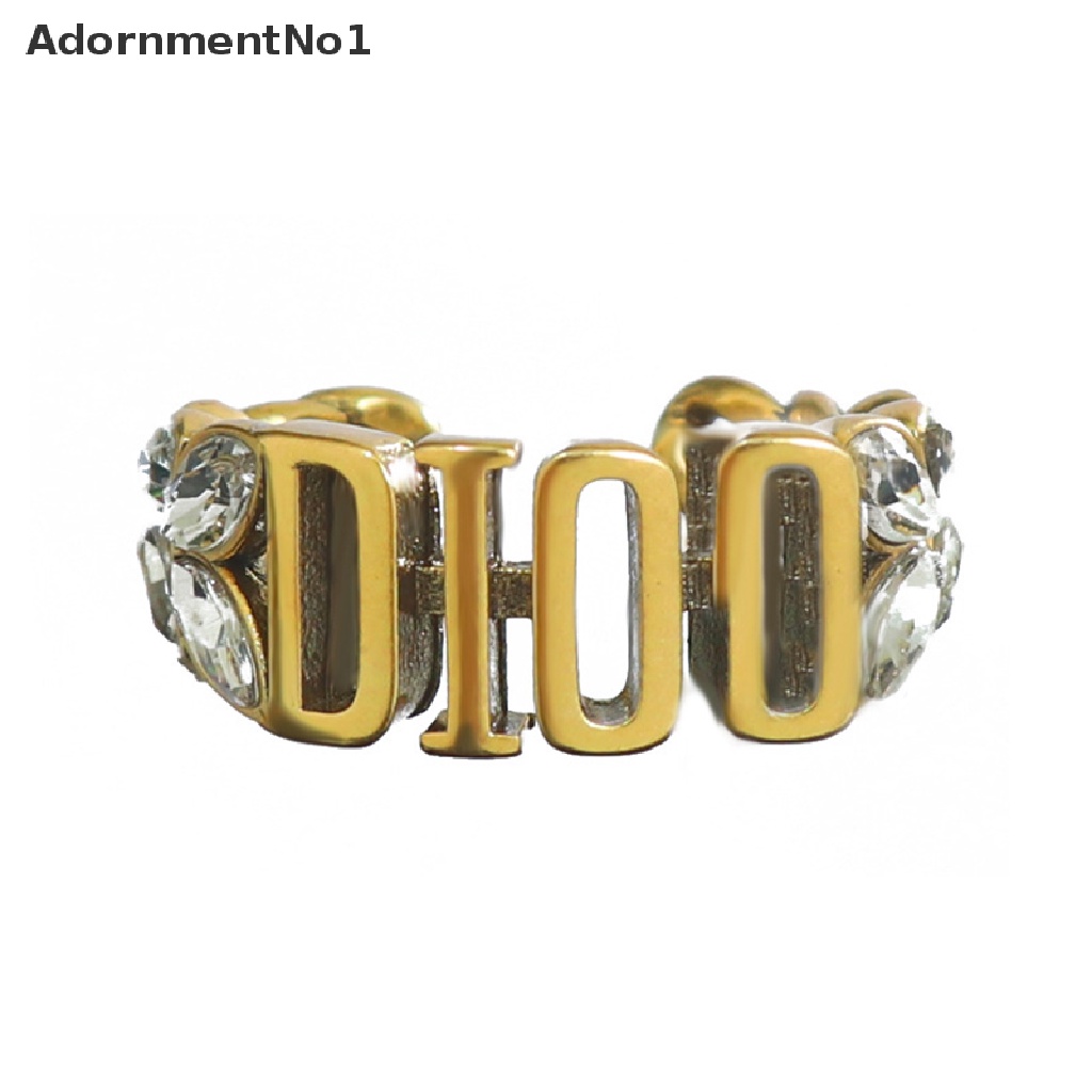 (AdornmentNo1) Cincin Terbuka Gaya Retro Motif Tulisan Bahan Kuningan Untuk Perhiasan Wanita