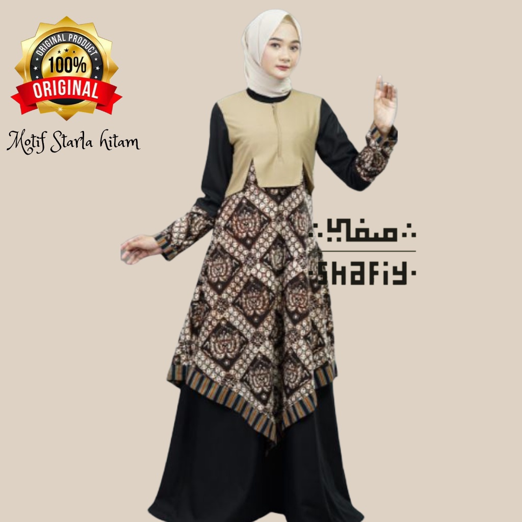 Starla Hitam Gamis Batik Shafiy Original Modern Etnik Jumbo Kombinasi Polos Tenun Terbaru Dress Wanita Muslimah Big Size Dewasa Kekinian Cantik Kondangan Muslim XL XL